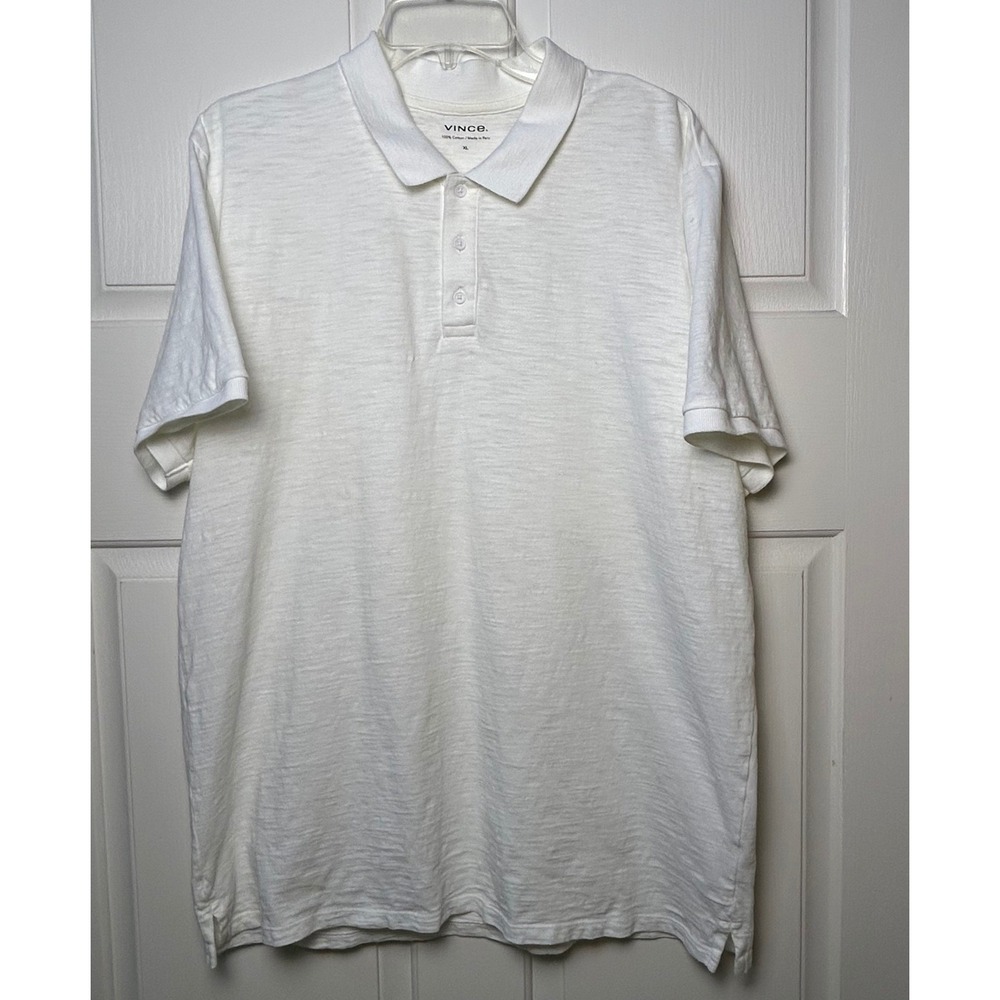 Vince Mens XL White Cotton‎ Polo Shirt Slub Knit Casual Luxury Made Peru